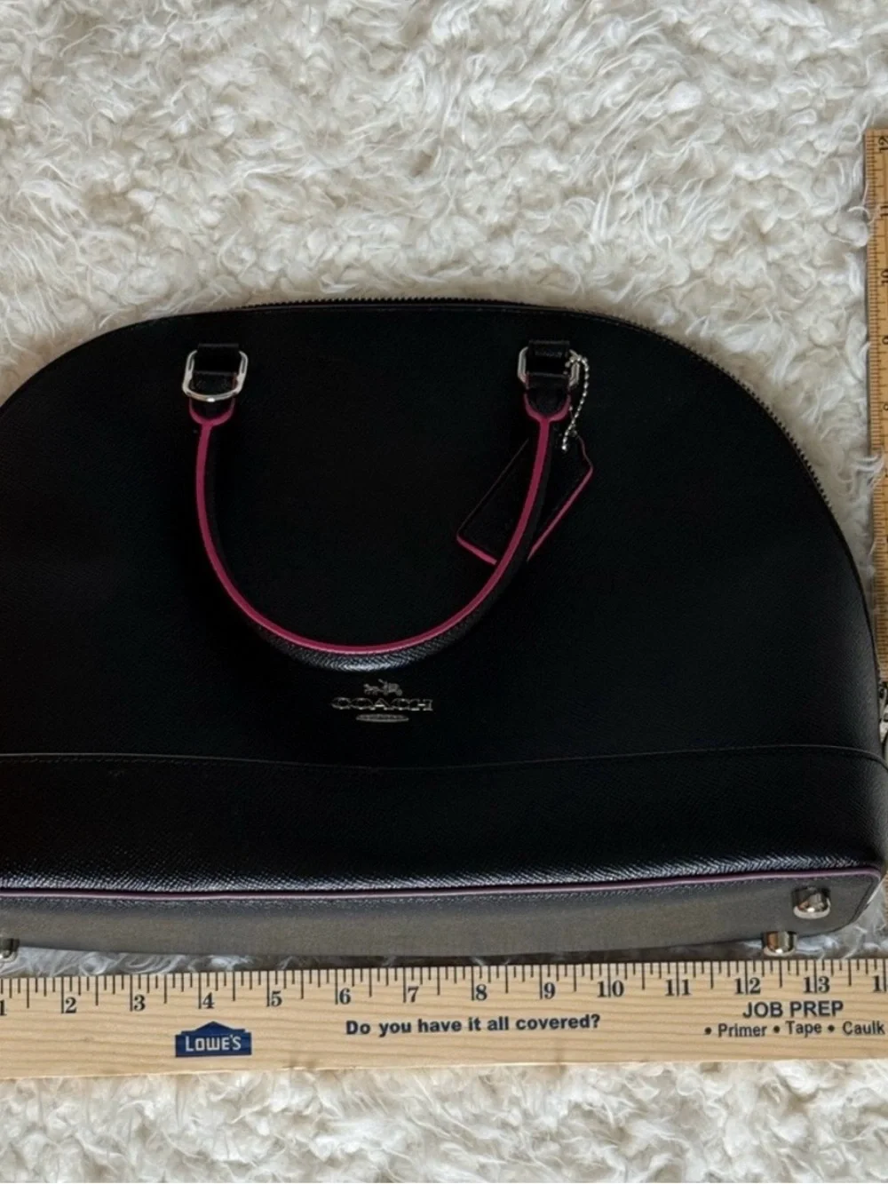 Coach Black Leather Dome Satchel with Pink Trim